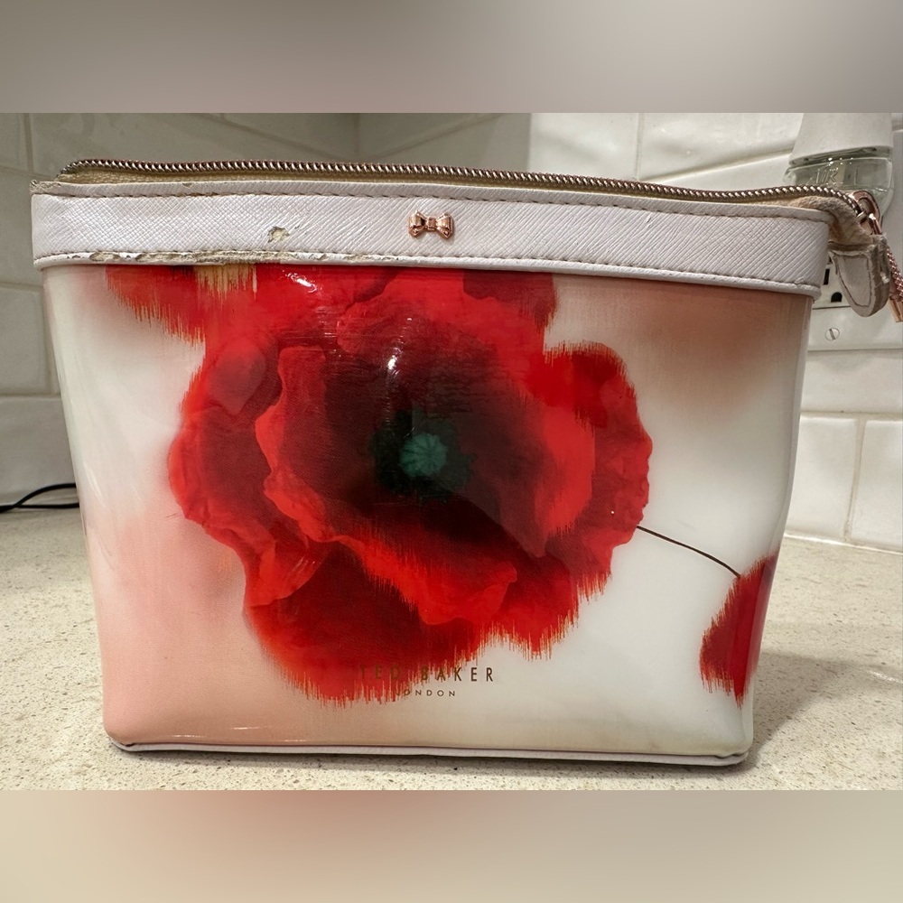 Ted Baker White and Red Floral Cosmetic Bag